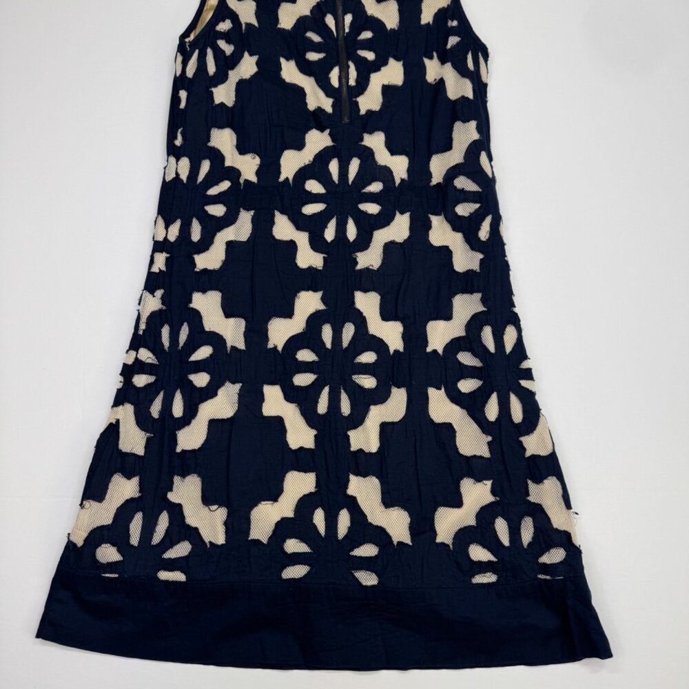 Kas New York Embroidered Shift Sleeveless Dress Navy Ivory Size Small - Picture 9 of 14
